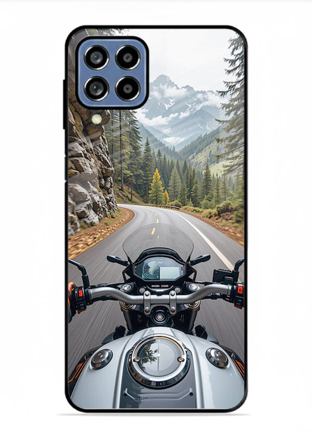 Mountain road ride perspective printed on tempered glass Samsung A22 4G back cover