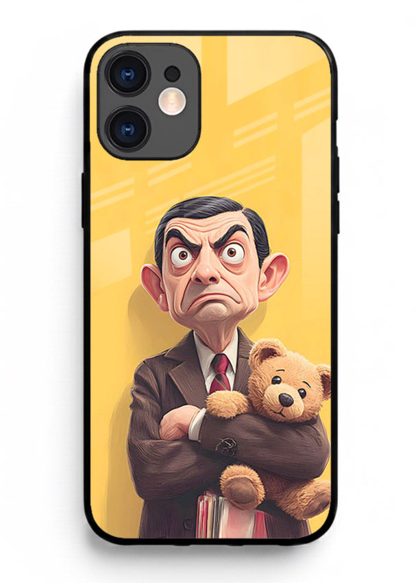 mr bean attitude cartoon art iphone 12 mini glass cover funny retro character case