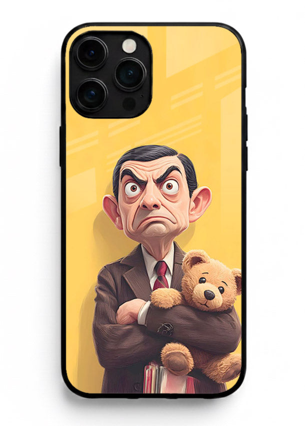 mr bean attitude cartoon art iphone 13 pro max glass cover funny retro character case