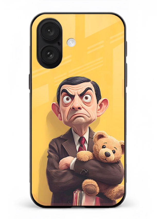 mr bean attitude cartoon art iphone 16 plus glass cover funny retro character case