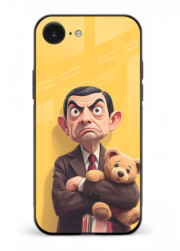 mr bean attitude cartoon art iphone 16e glass cover funny retro character case