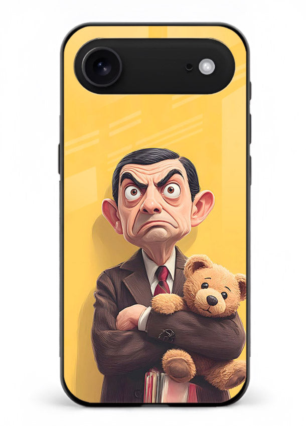 mr bean attitude cartoon art iphone 17 air glass cover funny retro character case