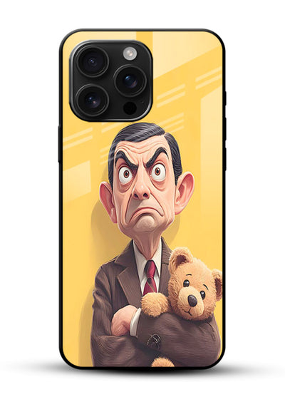 mr bean attitude cartoon art glossy vibrant premium glass cover funny retro character case - Angle Front