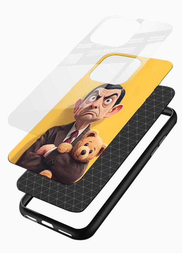 mr bean attitude cartoon art glossy vibrant premium glass cover funny retro character case - Angle Layers