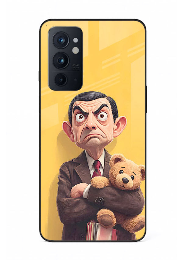 mr bean attitude cartoon art OnePlus 9RT glass cover funny retro character case