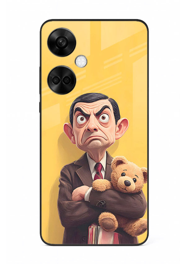 mr bean attitude cartoon art OnePlus Nord CE3 glass cover funny retro character case