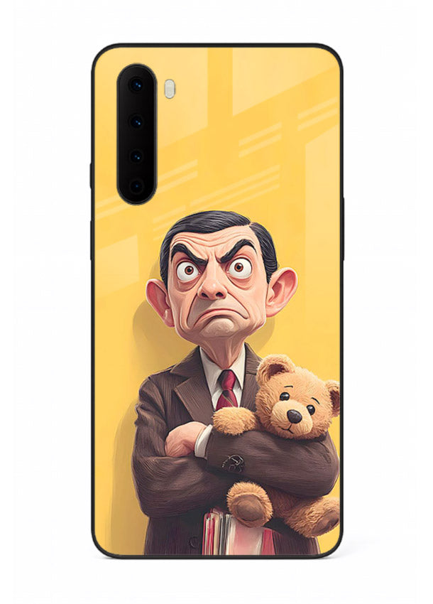 mr bean attitude cartoon art OnePlus Nord glass cover funny retro character case