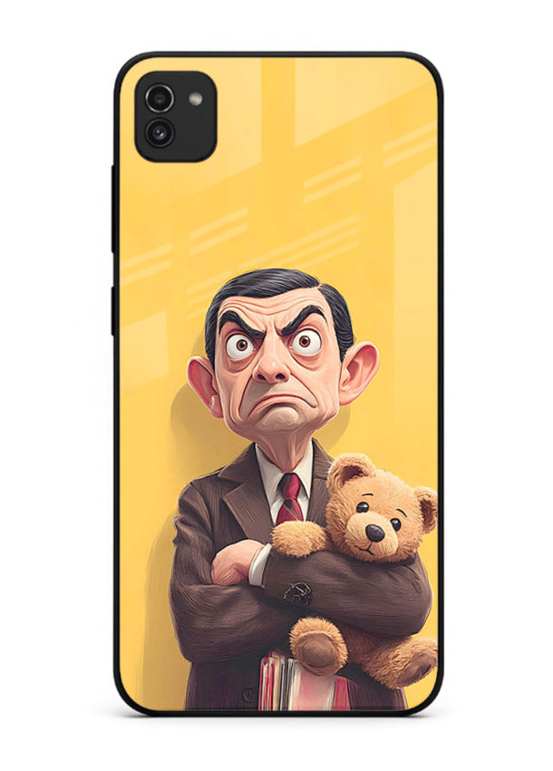mr bean attitude cartoon art Samsung A03 glass cover funny retro character case
