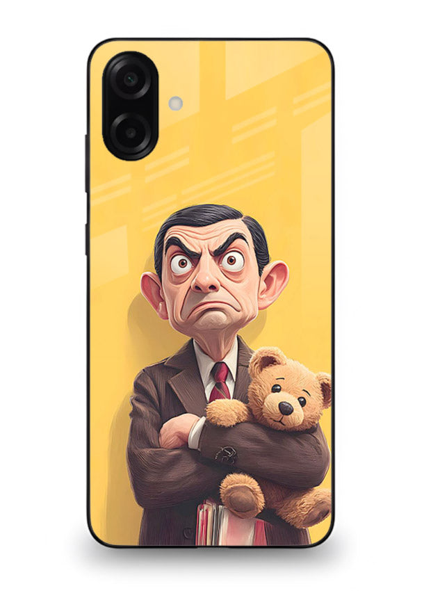 mr bean attitude cartoon art Samsung A07 4G glass cover funny retro character case