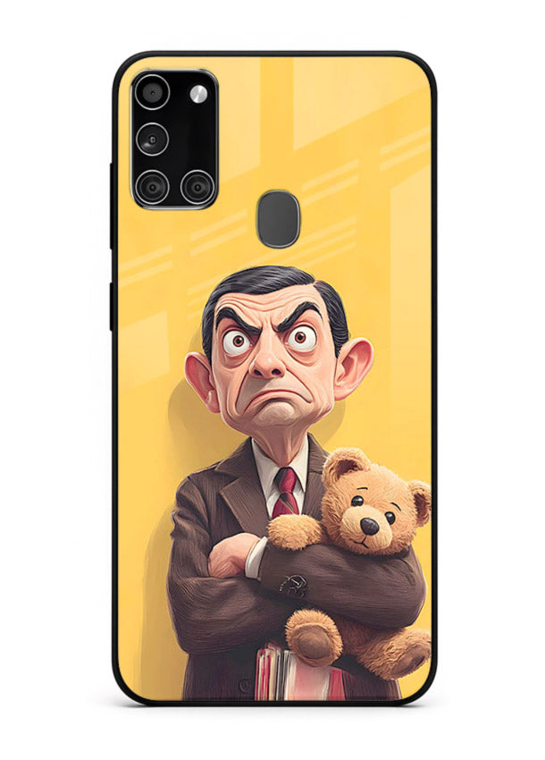 mr bean attitude cartoon art Samsung A21s glass cover funny retro character case