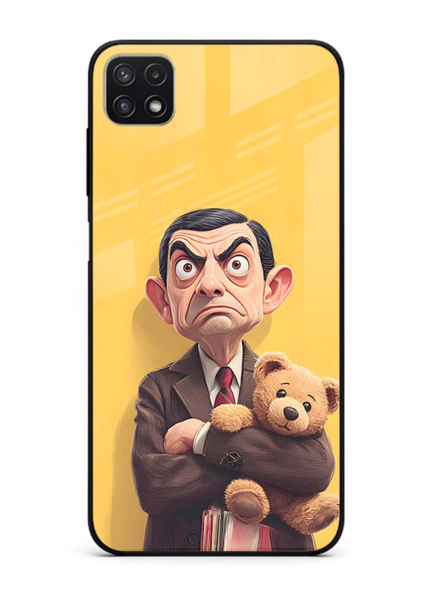 mr bean attitude cartoon art Samsung A22 5G glass cover funny retro character case
