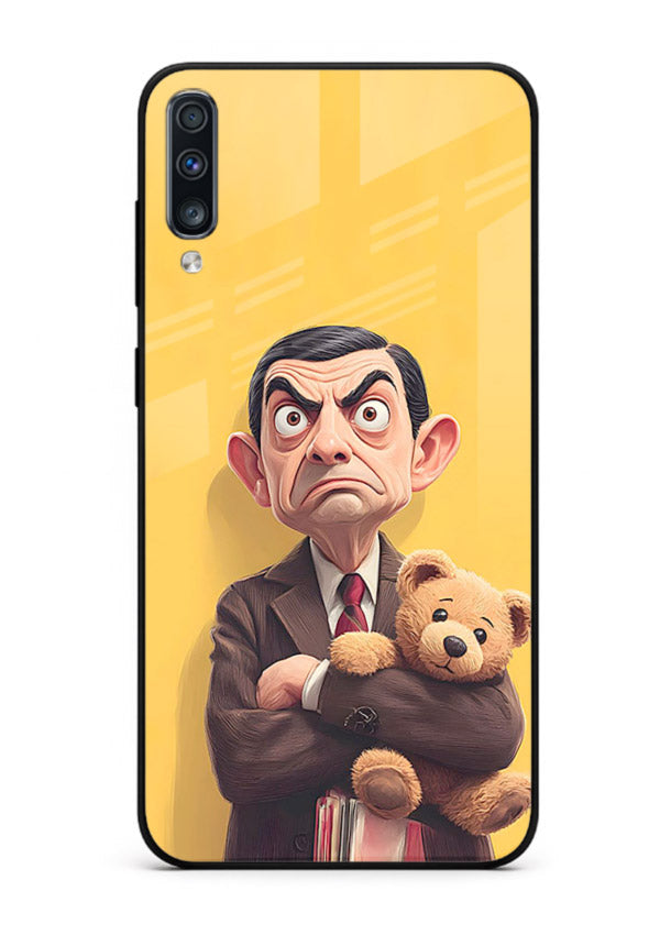 mr bean attitude cartoon art Samsung A70 glass cover funny retro character case