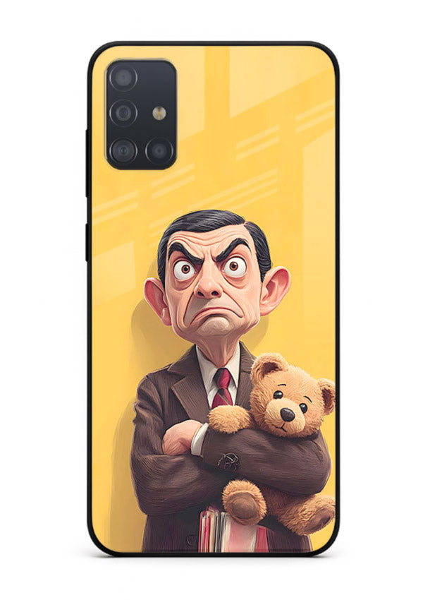 mr bean attitude cartoon art Samsung A71 glass cover funny retro character case