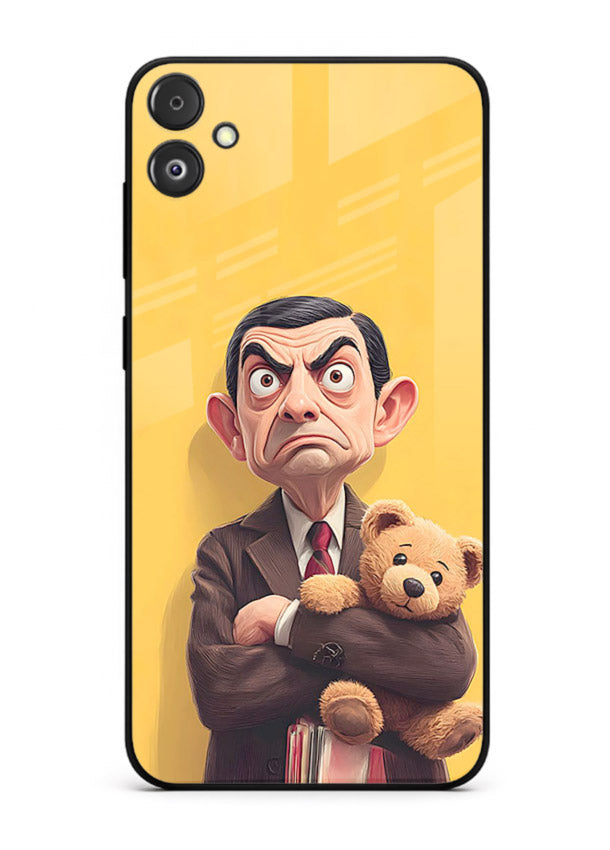 mr bean attitude cartoon art Samsung F05 5G glass cover funny retro character case