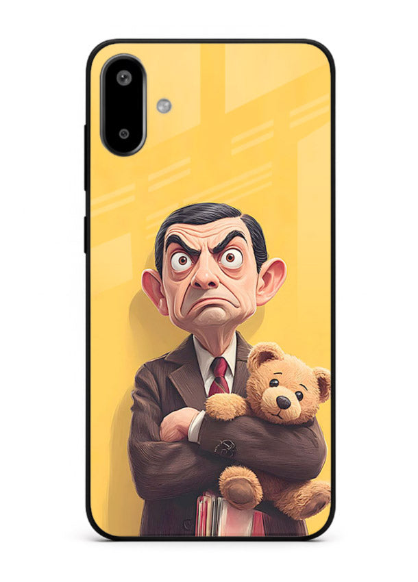 mr bean attitude cartoon art Samsung F06 5G glass cover funny retro character case