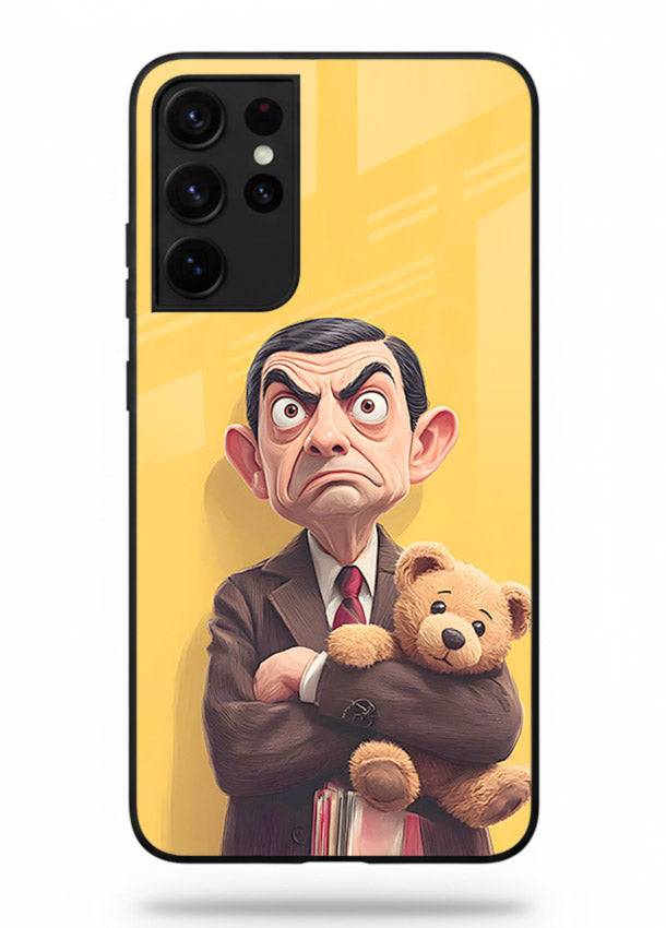 mr bean attitude cartoon art Samsung S21 Ultra glass cover funny retro character case