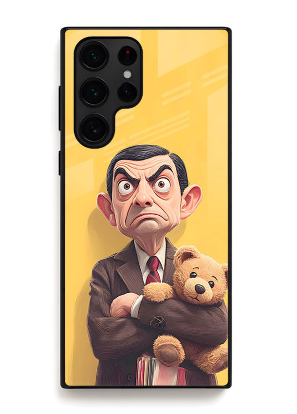 mr bean attitude cartoon art Samsung S25 Ultra glass cover funny retro character case