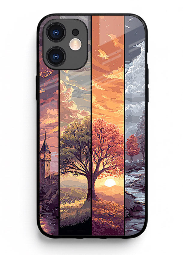 Multi-Panel Sunset aesthetic split-scene artwork iphone 11 glass back cover