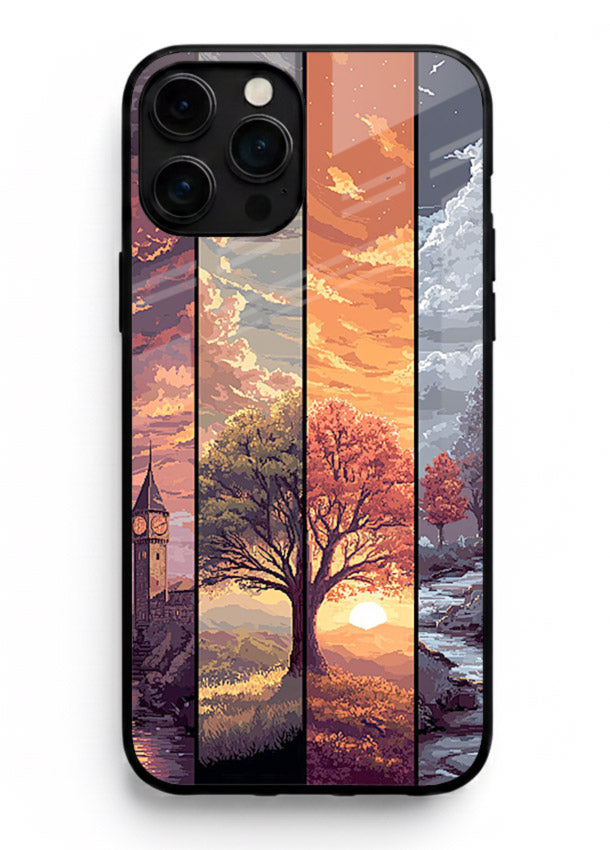 Multi-Panel Sunset aesthetic split-scene artwork iphone 16 pro max glass back cover