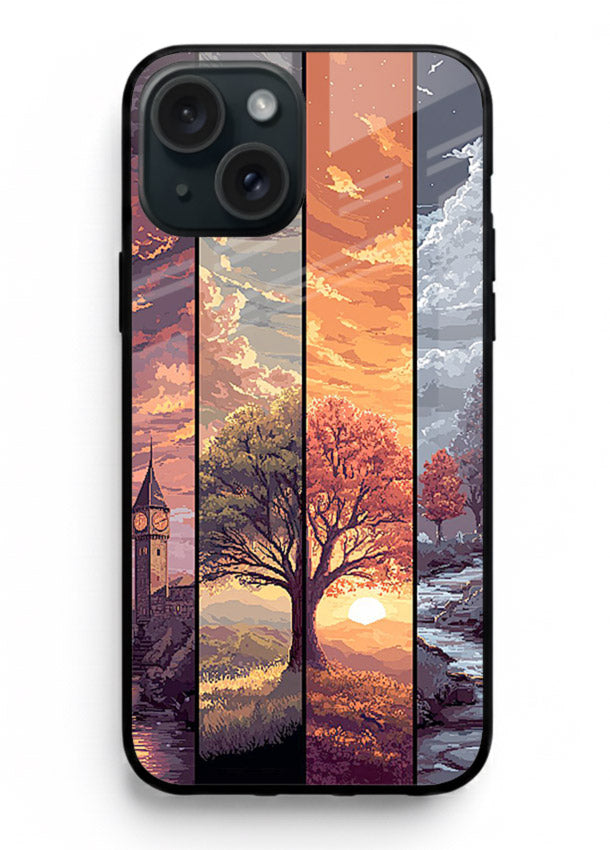 Multi-Panel Sunset aesthetic split-scene artwork iphone 13 glass back cover