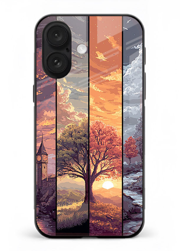 Multi-Panel Sunset aesthetic split-scene artwork iphone 17 glass back cover