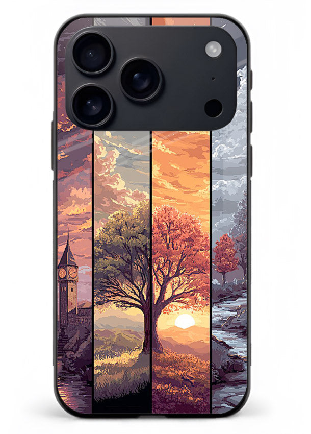 Multi-Panel Sunset aesthetic split-scene artwork iphone 18 pro max glass back cover