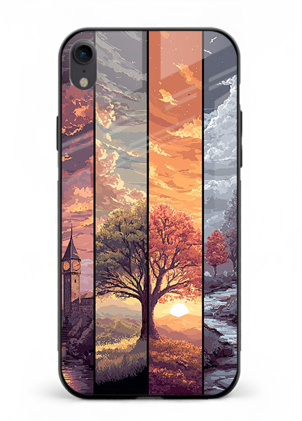 Multi-Panel Sunset aesthetic split-scene artwork iphone xr glass back cover