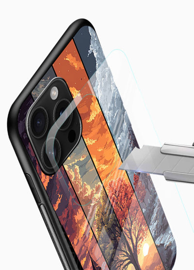 Multi-Panel Sunset aesthetic split-scene artwork glossy vibrant premium glass back cover - Angle Blade