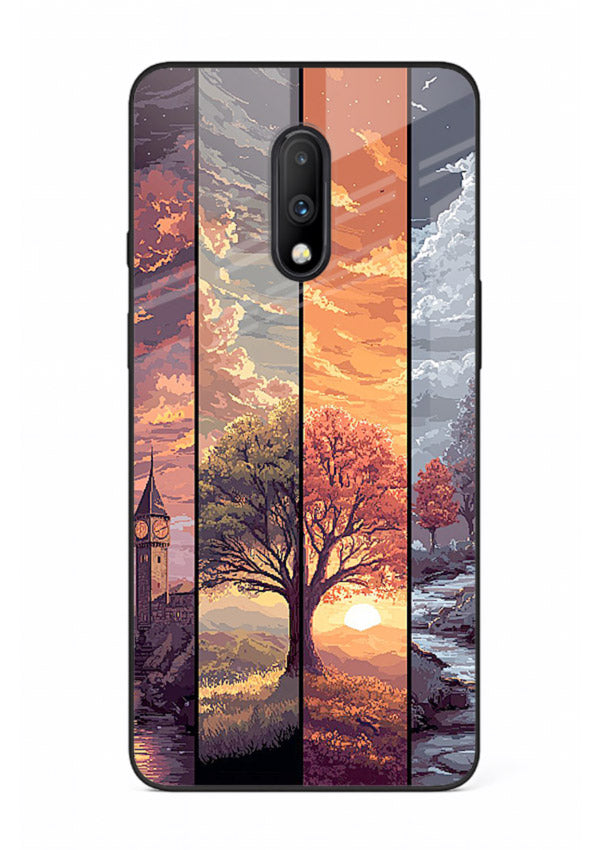 Multi-Panel Sunset aesthetic split-scene artwork OnePlus 7 glass back cover