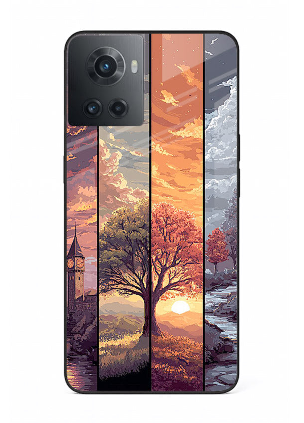 Multi-Panel Sunset aesthetic split-scene artwork OnePlus 10R glass back cover