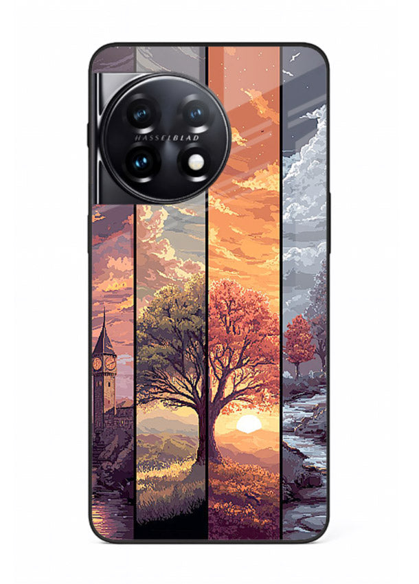 Multi-Panel Sunset aesthetic split-scene artwork OnePlus 11R glass back cover