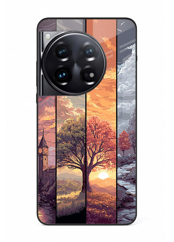 Multi-Panel Sunset aesthetic split-scene artwork OnePlus 12 glass back cover