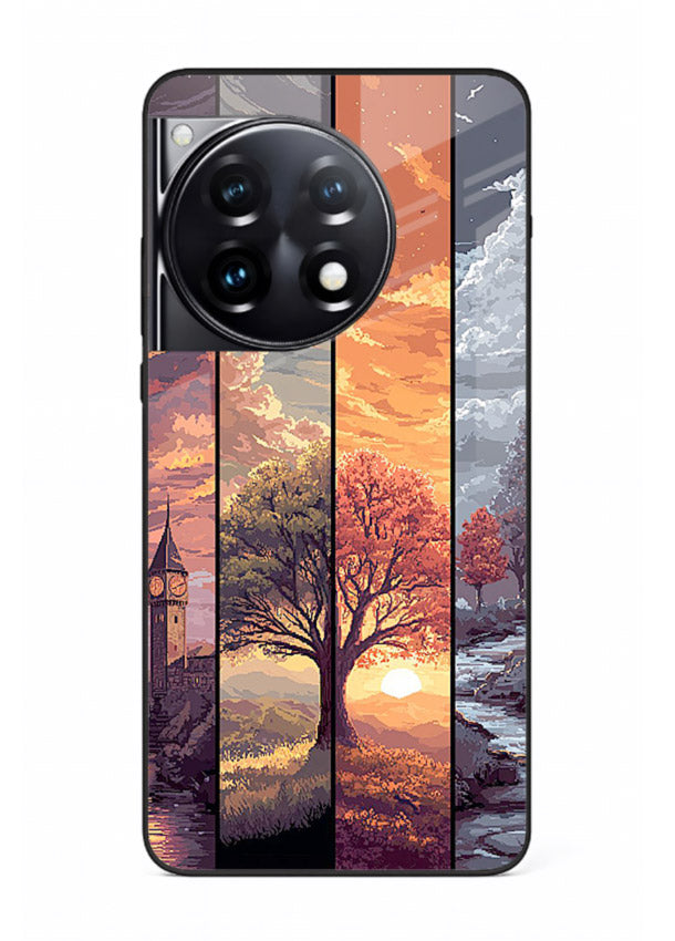 Multi-Panel Sunset aesthetic split-scene artwork OnePlus 12R glass back cover