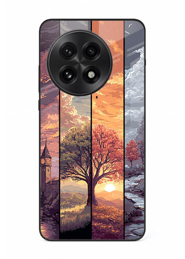 Multi-Panel Sunset aesthetic split-scene artwork OnePlus 13 glass back cover