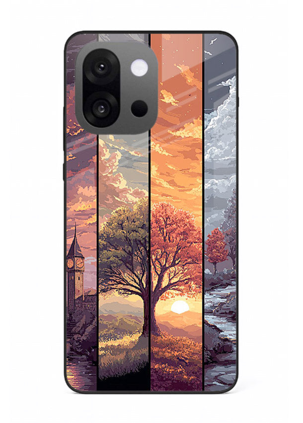 Multi-Panel Sunset aesthetic split-scene artwork OnePlus 13s glass back cover