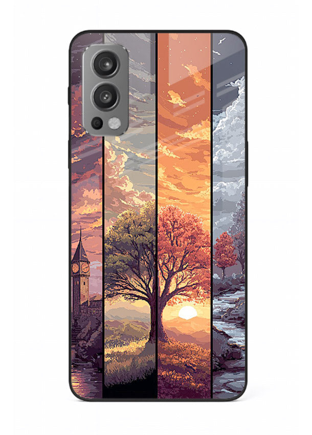 Multi-Panel Sunset aesthetic split-scene artwork OnePlus Nord 2 glass back cover