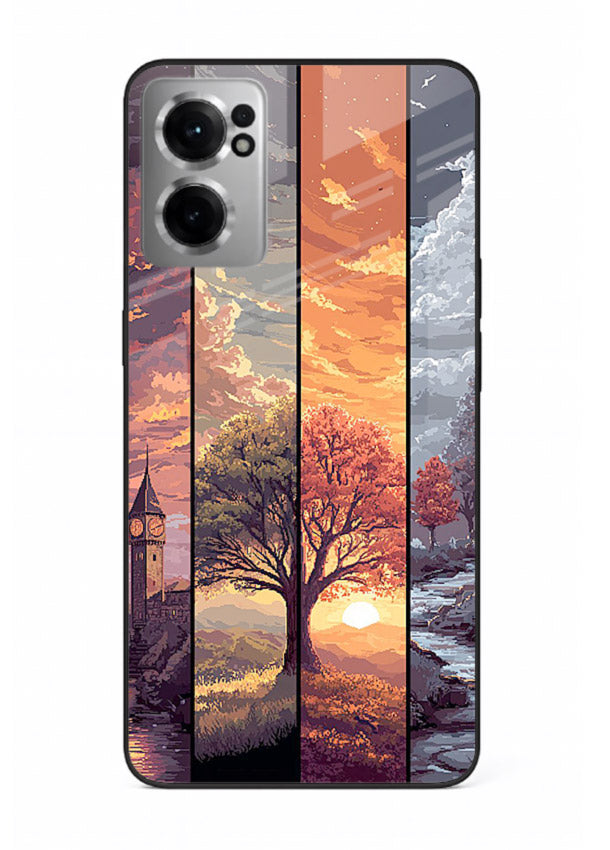 Multi-Panel Sunset aesthetic split-scene artwork OnePlus Nord CE2 5G glass back cover
