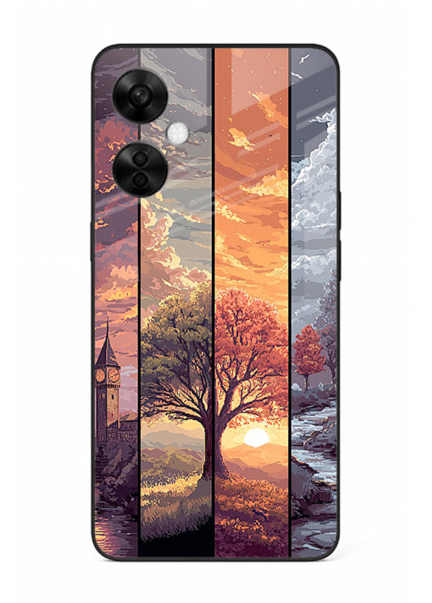 Multi-Panel Sunset aesthetic split-scene artwork OnePlus Nord CE3 Lite glass back cover