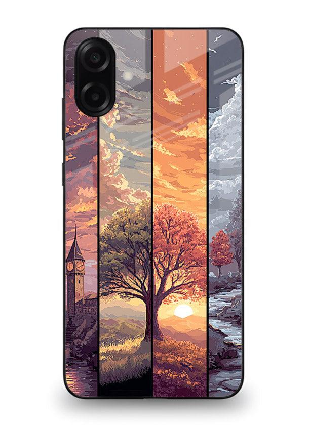 Multi-Panel Sunset aesthetic split-scene artwork Samsung M13 5G glass back cover