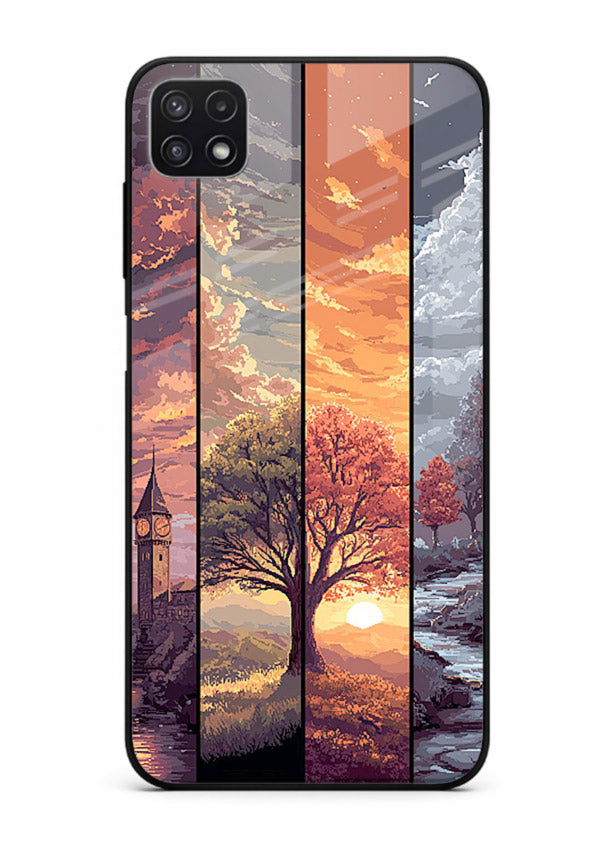 Multi-Panel Sunset aesthetic split-scene artwork Samsung A22 5G glass back cover