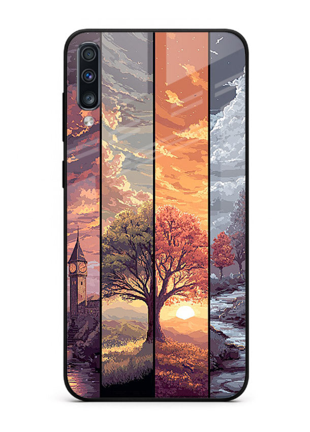 Multi-Panel Sunset aesthetic split-scene artwork Samsung A50 glass back cover