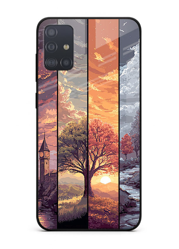 Multi-Panel Sunset aesthetic split-scene artwork Samsung A71 glass back cover
