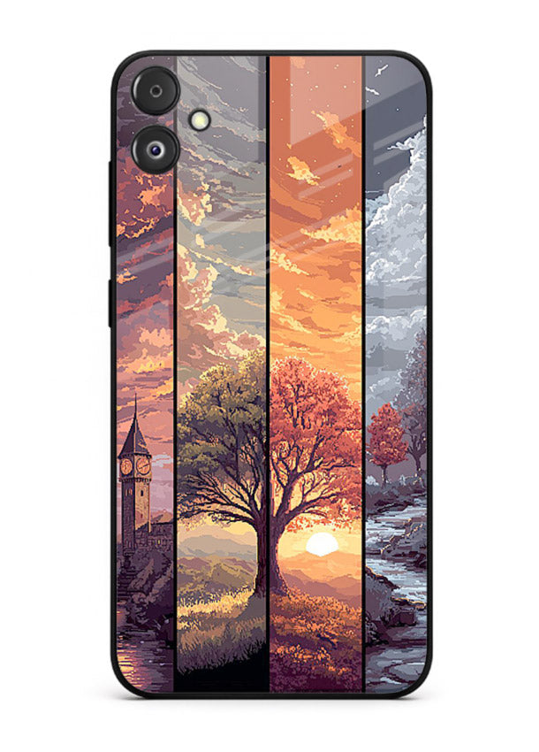 Multi-Panel Sunset aesthetic split-scene artwork Samsung F14 5G glass back cover