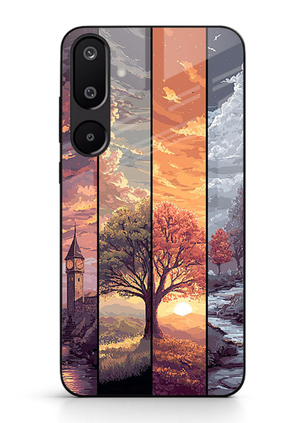Multi-Panel Sunset aesthetic split-scene artwork Samsung M16 5G glass back cover