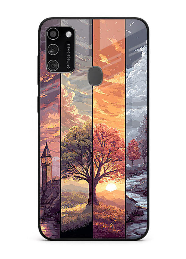 Multi-Panel Sunset aesthetic split-scene artwork Samsung M21 glass back cover