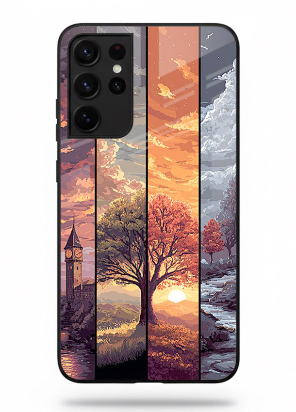Multi-Panel Sunset aesthetic split-scene artwork Samsung S21 Ultra glass back cover