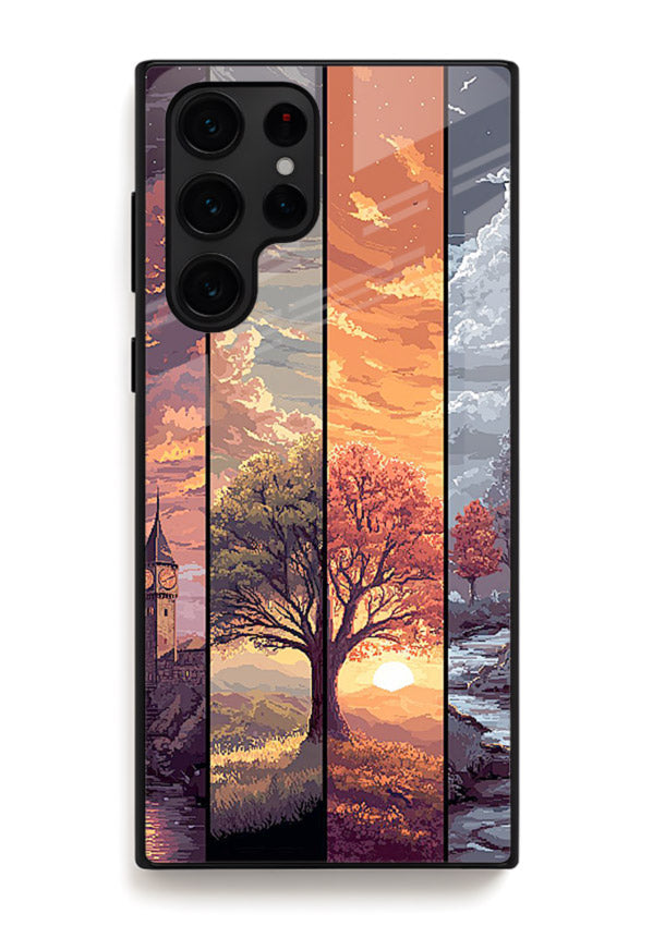 Multi-Panel Sunset aesthetic split-scene artwork Samsung S24 Ultra glass back cover