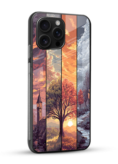 Multi-Panel Sunset aesthetic split-scene artwork glossy vibrant premium glass back cover - Angle Side