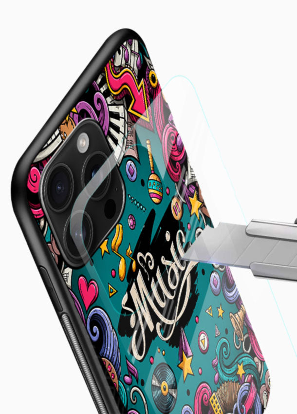 Music Doodle Art glass back cover with musical instruments pattern design - 4