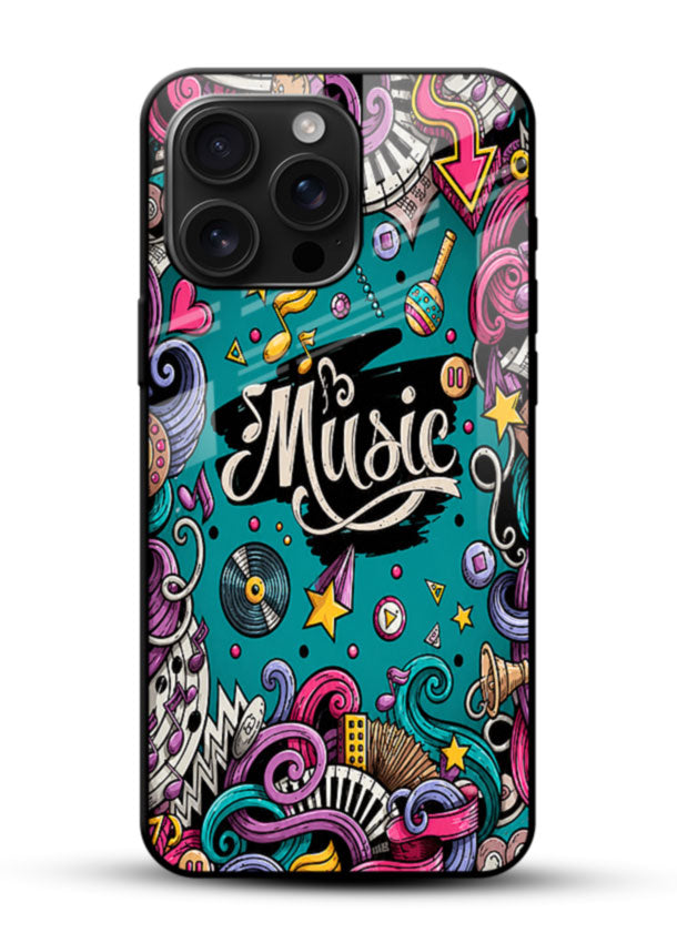 Music Doodle Art glass back cover with musical instruments pattern design - 1